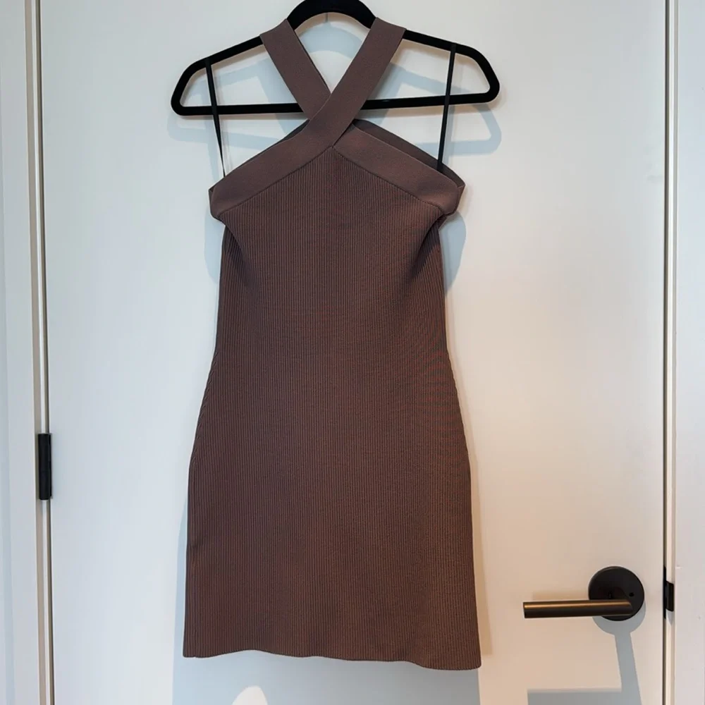 ARITZIA Babaton Bodycon Mini Sculpt Knit Dress in Deep Taupe - Large - Picture 9 of 11